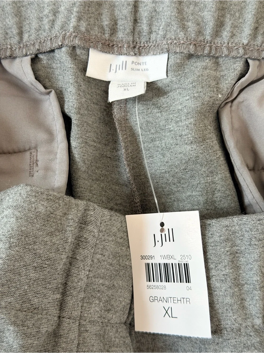 J. Jill Ponte Slim Leg Trousers Gray Pull On Stretch Pants XL NWT
